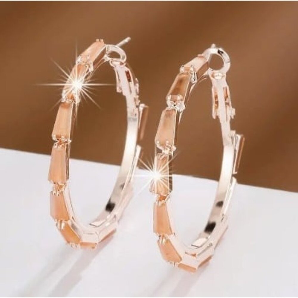 18k Rose Gold Plated Champagne Simulated Diamond Hoop Earrings